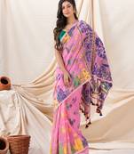 Traditional Pink Horse Soft Dhakai Jamdani Saree Without Blouse