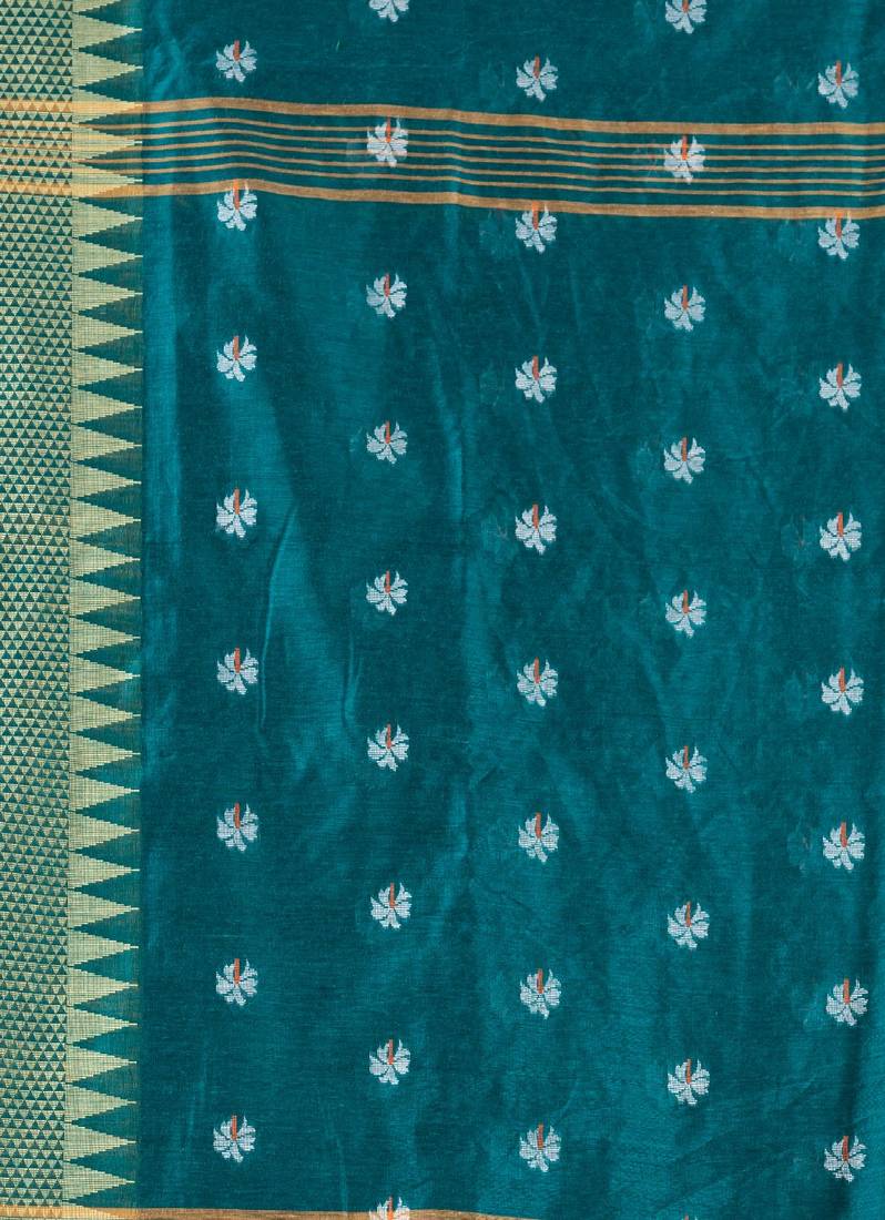 Traditional Deep Teal Cotton Blend Handloom Saree