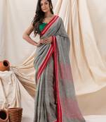 Traditional Grey Linen Tangail Saree