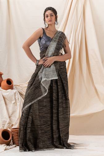 Traditional Multicolour Handloom Linen Saree