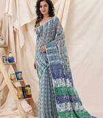 Traditional Silver Grey Soft Dhakai Jamdani Saree Without Blouse