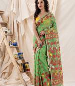 Traditional Green Soft Dhakai Jamdani Saree Without Blouse