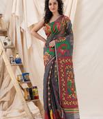 Traditional Gray Soft Dhakai Jamdani Saree Without Blouse