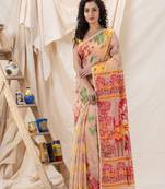 Traditional Peach Puff Soft Dhakai Jamdani Saree Without Blouse
