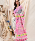 Traditional White Soft Dhakai Jamdani Saree Without Blouse