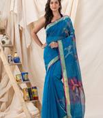 Traditional Blue Soft Dhakai Jamdani Saree