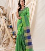 Traditional Green Cotton Blend Handloom Saree
