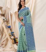 Traditional Light Blue Soft Dhakai Jamdani Saree Without Blouse