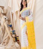 Traditional White Soft Dhakai Jamdani Saree Without Blouse