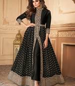 Black color georgette embroidered semi stitched salwar kameez