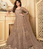 Chikoo color embroidered net semi stitched salwar kameez