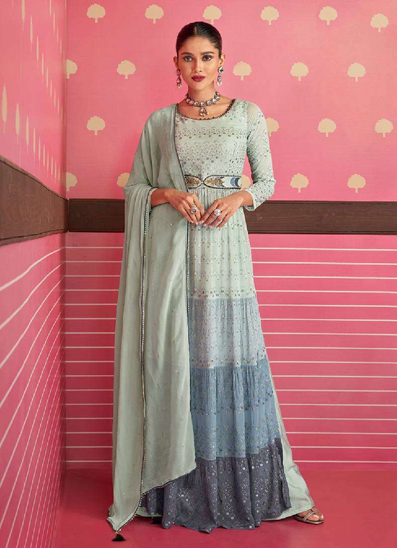 grey colour indian dresses georgette embroidered party salwar kameez - Hirpara House 18/04