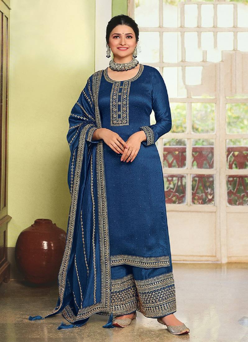 Blue Embroidered Mehndi Trendy Salwar Suit - Hirpara House - 4169556