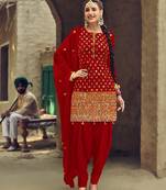 Red Color Embroidery  Work Trendy Salwar Kameez