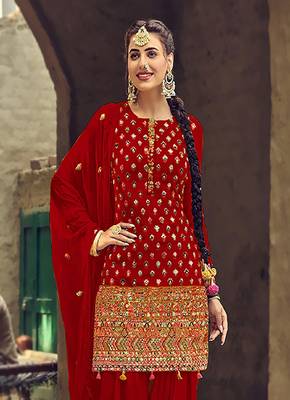 Red Color Embroidery  Work Trendy Salwar Kameez 2