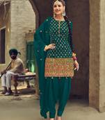 Dark Teal Color Embroidery  Work Trendy Salwar Kameez
