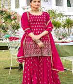 Dark Pink Georgette Embroidery Work Salwar Suit