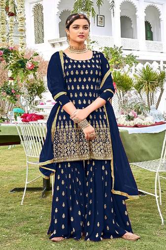 Royal Blue Georgette Embroidery Work Salwar Suit