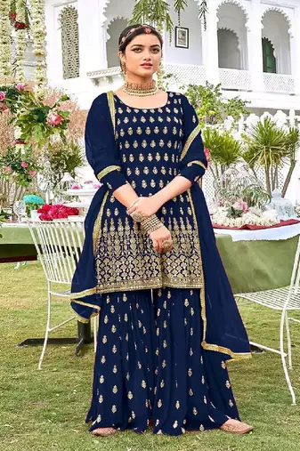 Royal Blue Georgette Embroidery Work Salwar Suit