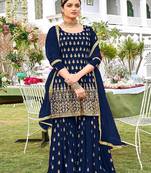 Royal Blue Georgette Embroidery Work Salwar Suit