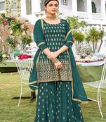 Teal Georgette Embroidery Work Salwar Suit