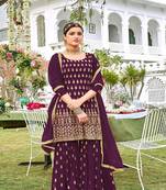 Dark Purple Georgette Embroidery Work Salwar Suit