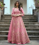 Pink net embroidered partywear anarkali salwar suit
