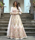 Off white net embroidered partywear anarkali salwar suit