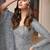 Designer Palazzo Suit Embroidered Net in Slate Grey