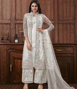 White Butterfly Net Mehndi Trendy Salwar Kameez