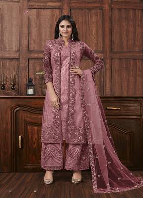 Pink Butterfly Net Mehndi Trendy Salwar Kameez 1