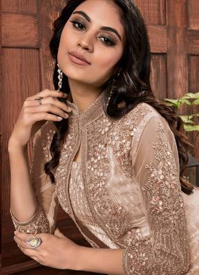 Beige Butterfly Net Mehndi Trendy Salwar Kameez 2