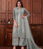 Grey Butterfly Net Mehndi Trendy Salwar Kameez