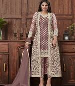 Mauve Color Net Embroidered Trendy Salwar Kameez
