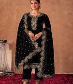Black Embroidered Viscos Velvet Salwar Suit