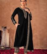 Black Embroidered Viscose Velvet Salwar Suit