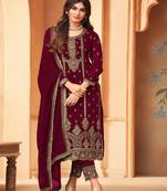 Maroon Embroidered Heavy Georgette Semi Stitched Designer Salwar Kameez