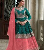 Teal Blue & Peach Color Ceremonial Anarkali Suit