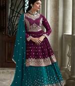 Wine & Dark Teal Color Ceremonial Anarkali Suit