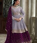 Grey & Dark Purple Color Ceremonial Anarkali Suit