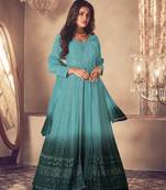 Sky Blue Embroidered Faux Georgette Semi Sititched Designer Anarkali Suit