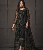 Black Embroidered Butterfly Net Ethnic Suit