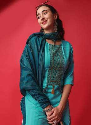 Ethnic Sky Blue Colour Festival Wear Embroidered Salwaar Kameez 3