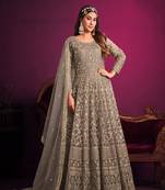 Grey Colour Heavy Designer Embroidery Work Partywear Anarkali Salwaar Kameez