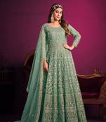 Sea Green Colour Heavy Designer Embroidery Work Partywear Anarkali Salwaar Kameez