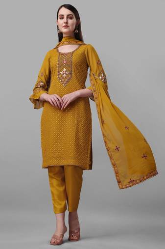 Designer Mustard Colour Heavy Embroidered Sharara Dress For Wedding Season