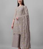 Heavy Embroidery Work Partywear Grey Colour Ethnic Salwaar Kameez