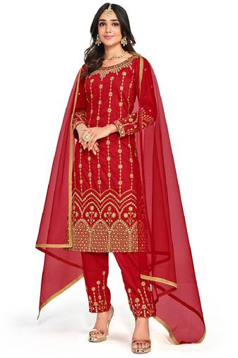 Red Colour Heavy Embroidered Salwaar Kameez With Real Mirror Work