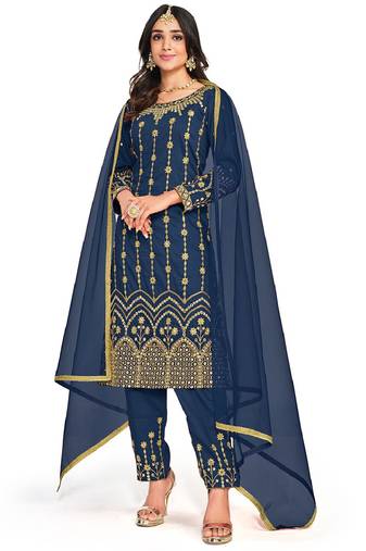 Blue Colour Heavy Embroidered Salwaar Kameez With Real Mirror Work