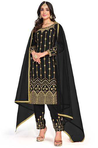 Black Colour Heavy Embroidered Salwaar Kameez With Real Mirror Work